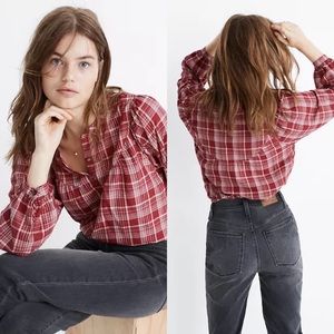 Madewell Balloon-Sleeve Peasant Top in Plaid Medium